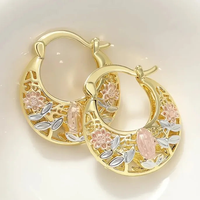 Gold Brass Geometric Hollow Hoop Earrings for Women Wedding Jewelry