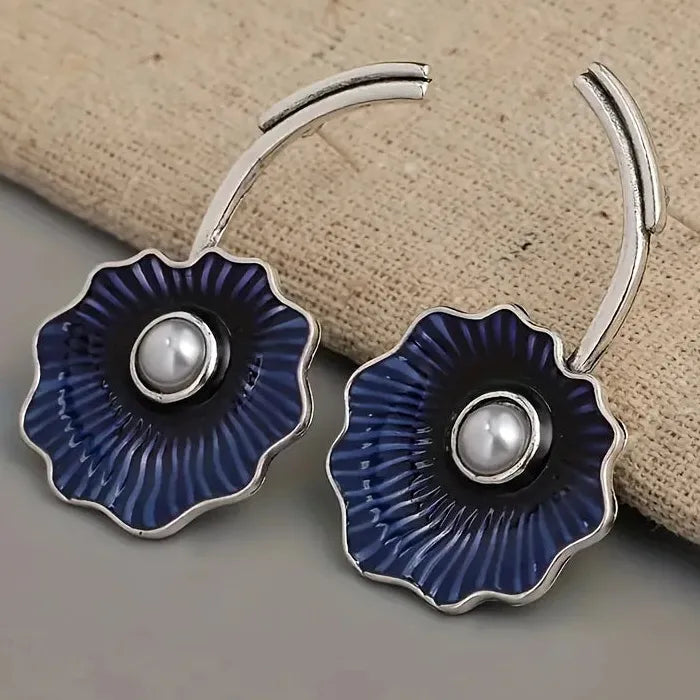 Retro Blue Flower Pearl Drop Earrings Zinc Alloy for Parties & Cocktails