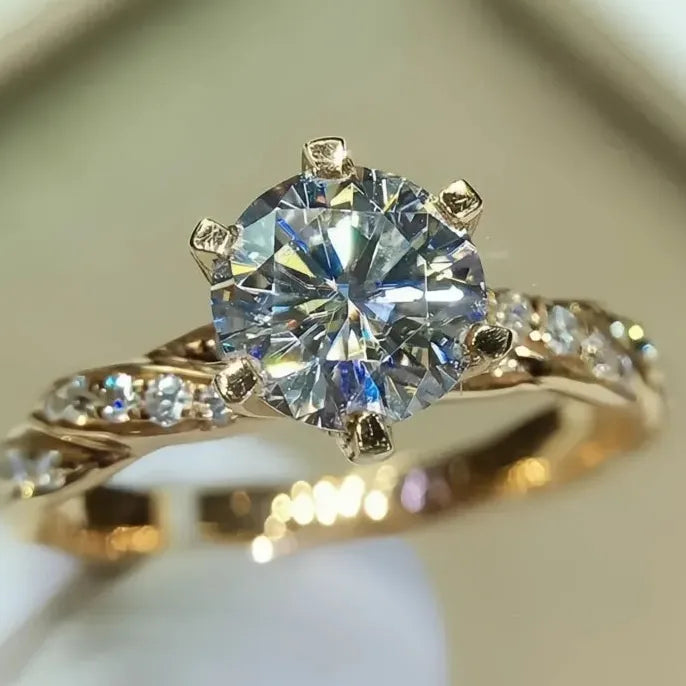 Brass Geometric Cubic Zirconia Wedding Engagement Ring for Women Anniversary