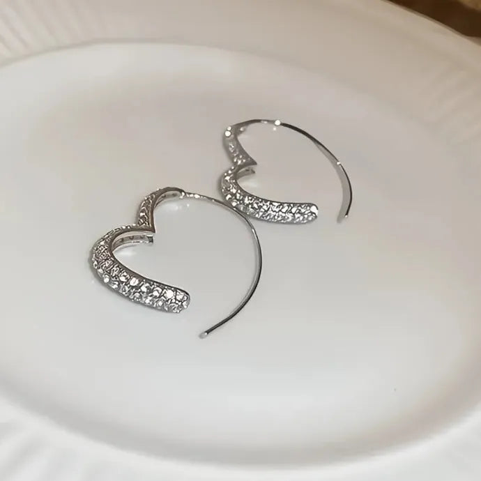 Silver CZ Heart Hoop Earrings for Women Copper Alloy Fashion Party Jewelry