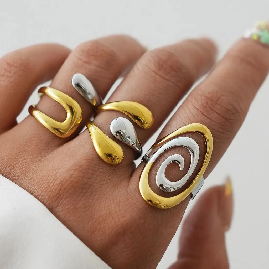 Stainless Steel Women’s Rings Gold Silver Irregular Line Classic Wedding Jewelry Gift