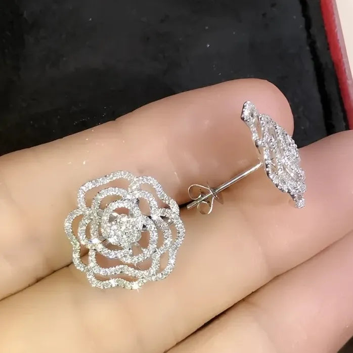 Aesthetic Hollow Flower CZ Copper Alloy Stud Earrings for Women