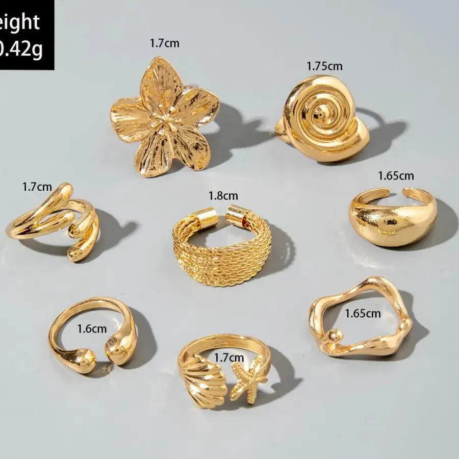 8Pcs Vintage Metal Plant Pattern Open Rings for Women Gothic Gift Jewelry
