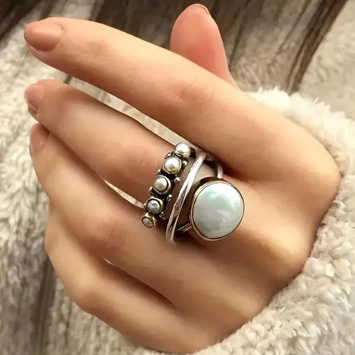 Vintage Style Zinc Alloy Boho Finger Ring with Faux Pearls for Women Party Jewelry