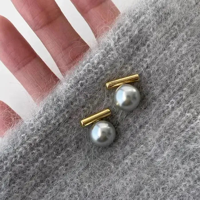 Korean Simple Round Metal Pearl Stud Earrings for Women Gift Jewelry