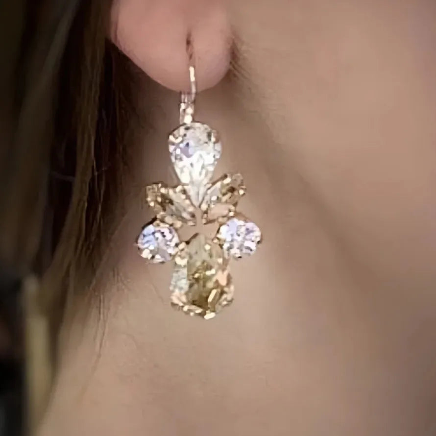 Shiny Glass Stud Earrings for Women Boho Luxury Wedding Party Jewelry