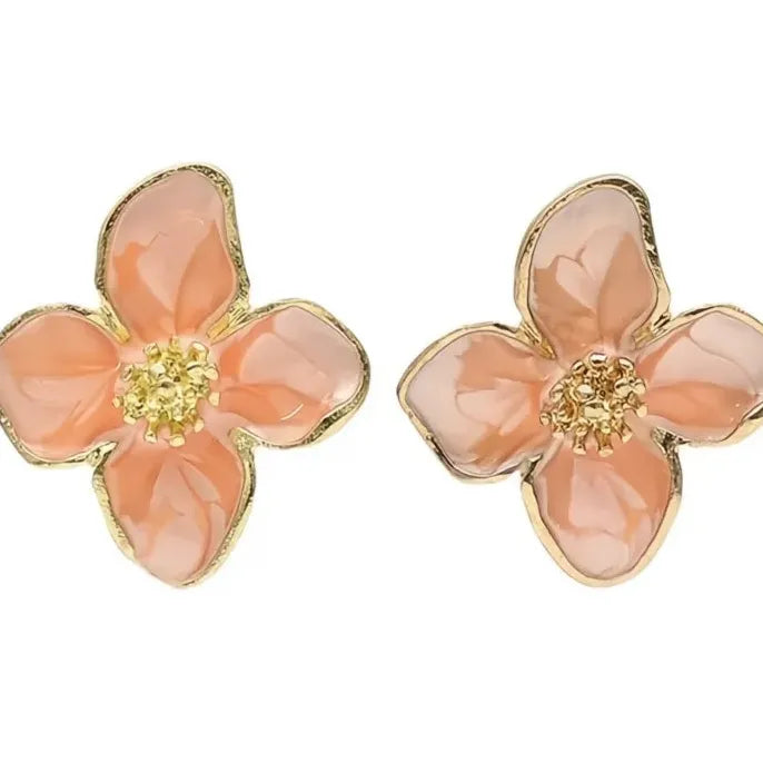 Lightweight Geometric Flower Stud Earrings Brass Epoxy Jewelry for Women