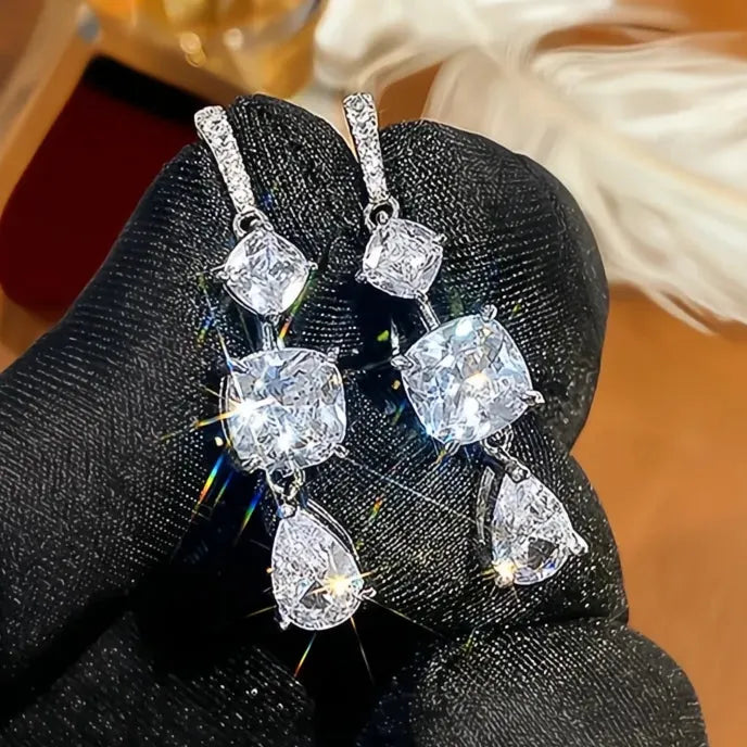 Trendy Geometric Wedding Dangle Earrings for Women with Sparkling Cubic Zirconia Drop Jewelry Copper Alloy