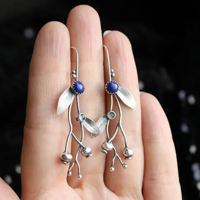 Silver Blueberry Plant Earrings Elven Style Botanical Copper Jewelry
