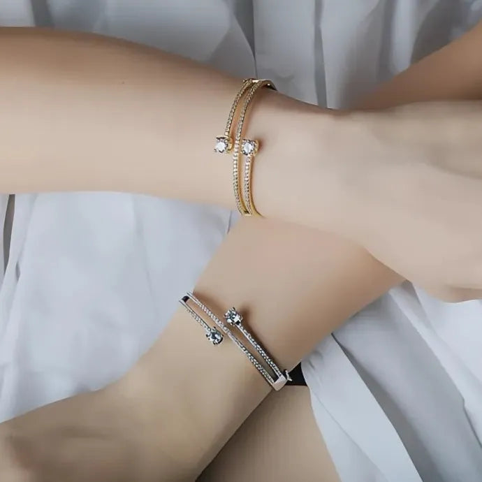 Women’s Silver Gold Copper Alloy CZ Geometric Bangle Bracelet Jewelry