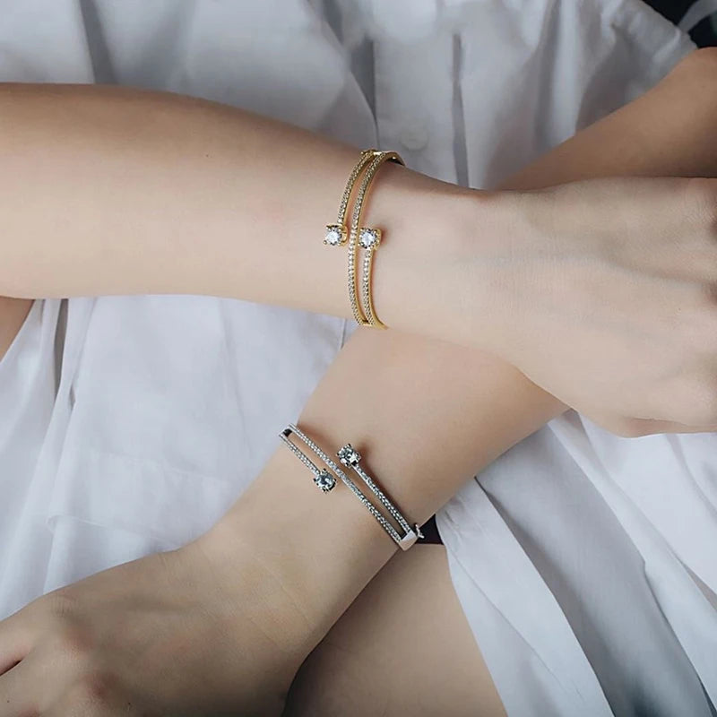 Women’s Silver Gold Copper Alloy CZ Geometric Bangle Bracelet Jewelry