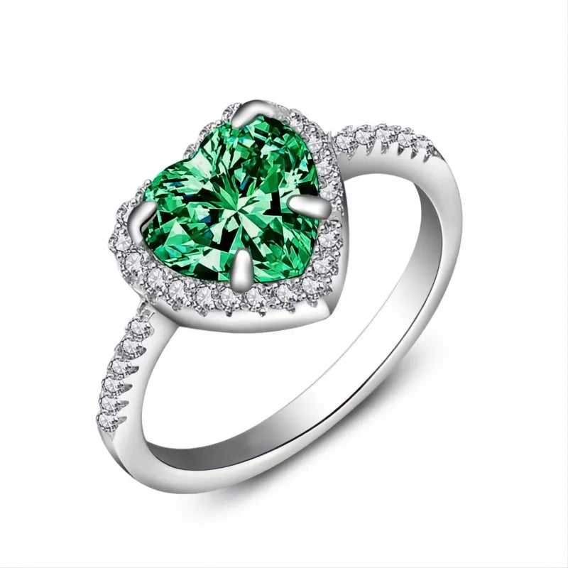 Classic Silver Heart Engagement Ring for Women Copper CZ Stone Inlay Wedding Jewelry Gift
