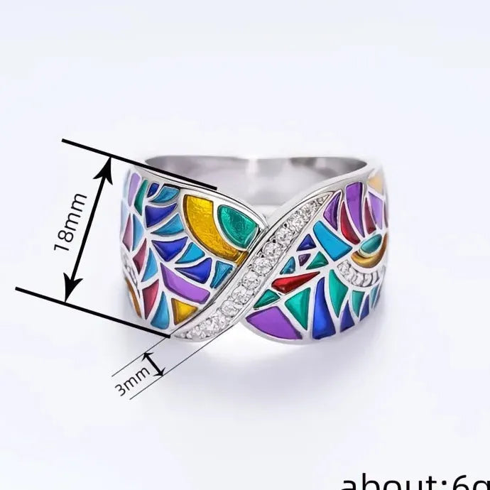 Colorful Women’s Geometric Brass Ring with Shining Cubic Zirconia Jewelry