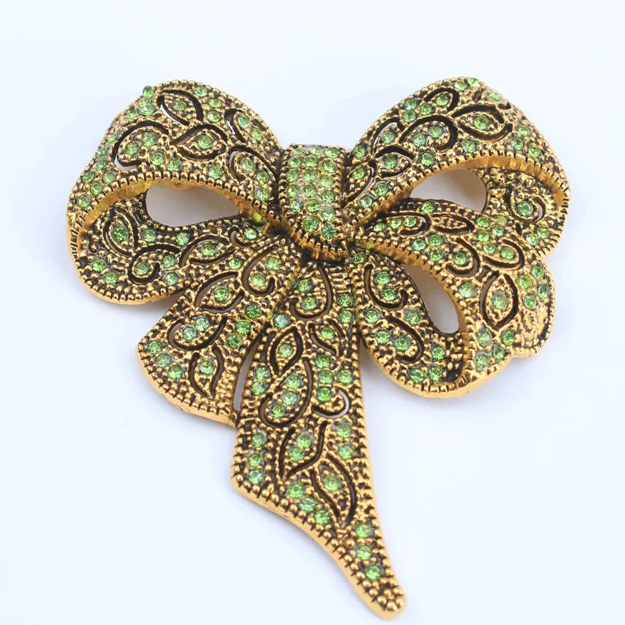 Rhinestone Elegant Bow Ladies Brooch Coat Pin Gift Accessory