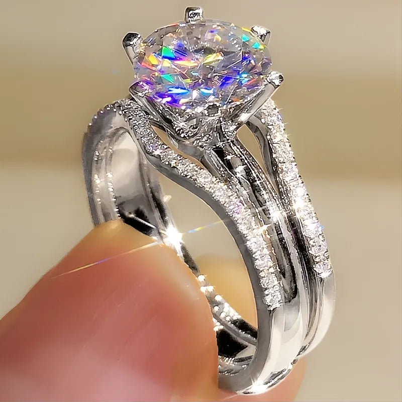 Unique Rose Gold Cubic Zirconia Rings for Women Classic 6 Claw Prong Wedding Engagement Bands