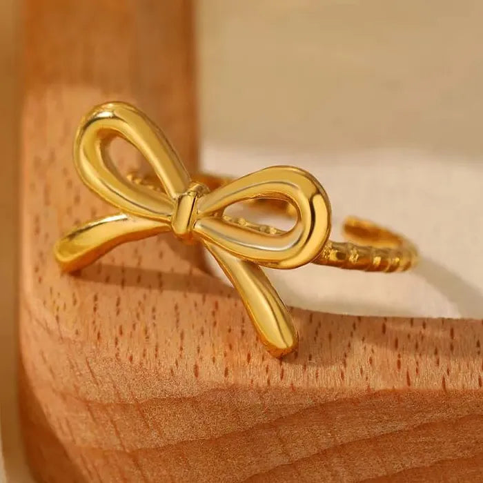Adjustable Stainless Steel Gold Bowknot Ring for Women Fashion Jewelry Gift