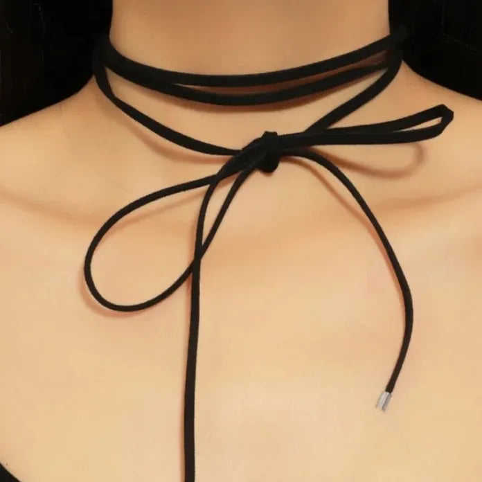 Vintage Long Velvet Bowknot Circle Pendant Choker Necklace Adjustable Y2K