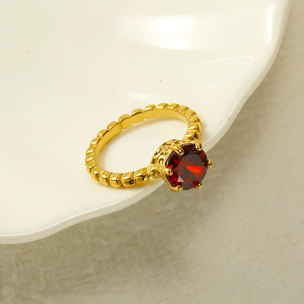 18K Gold Plated Stainless Steel Zircon Wedding Ring Twisted Circle Six Claws