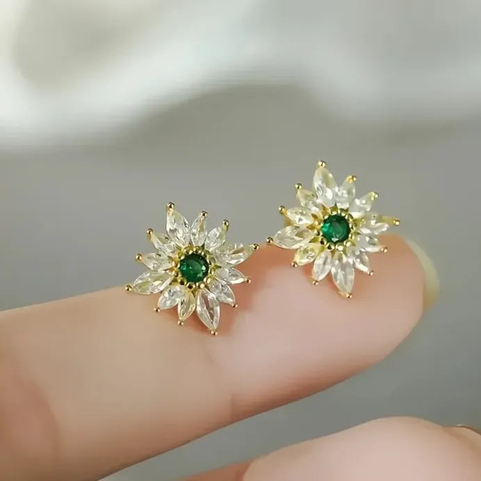 Luxury Gold Geometric Cubic Zirconia Stud Earrings for Women