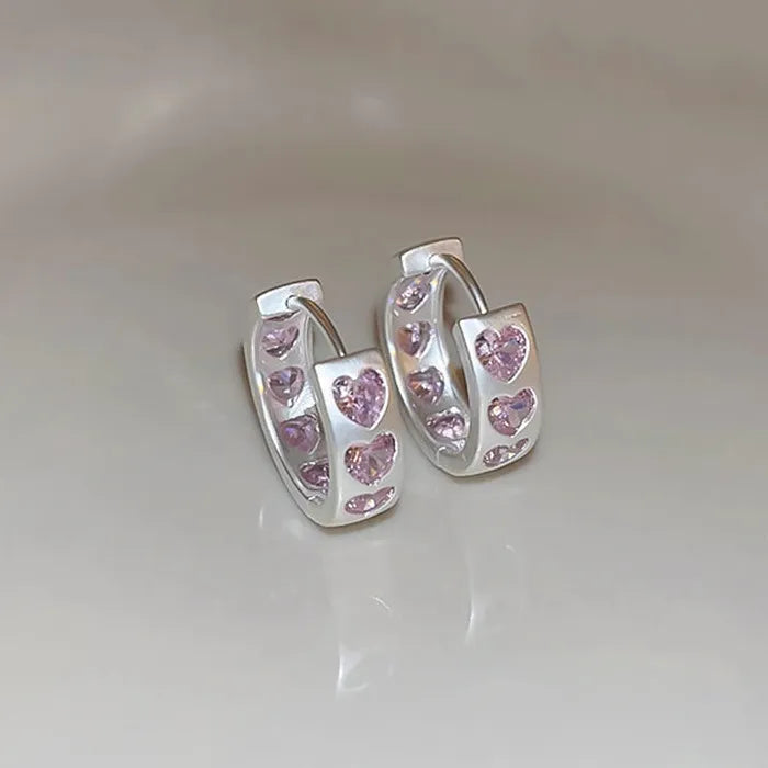 Pink Heart Zirconia Stainless Steel Hoop Earrings Women Y2K Jewelry