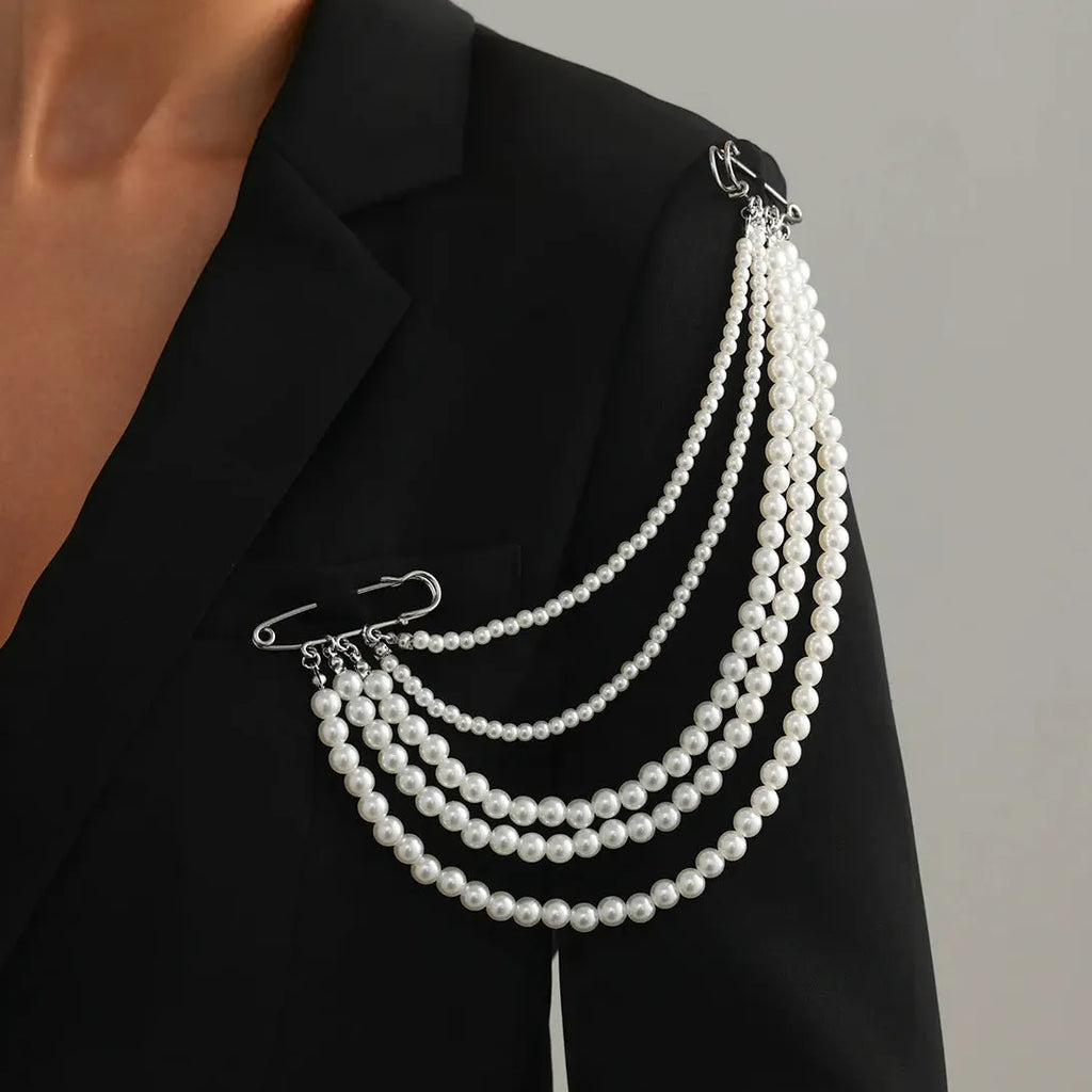 Retro Multi-Layer Geometric Imitation Pearl Brooch Zinc Alloy Unisex