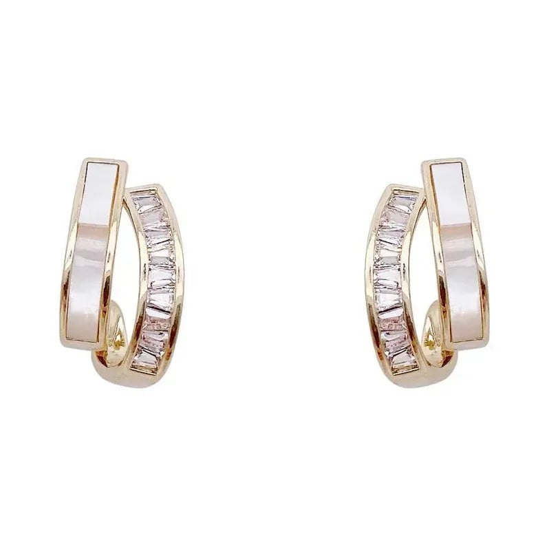 2024 Shell Zircon Arc Metal Stud Earrings Korean Fashion Jewelry Women
