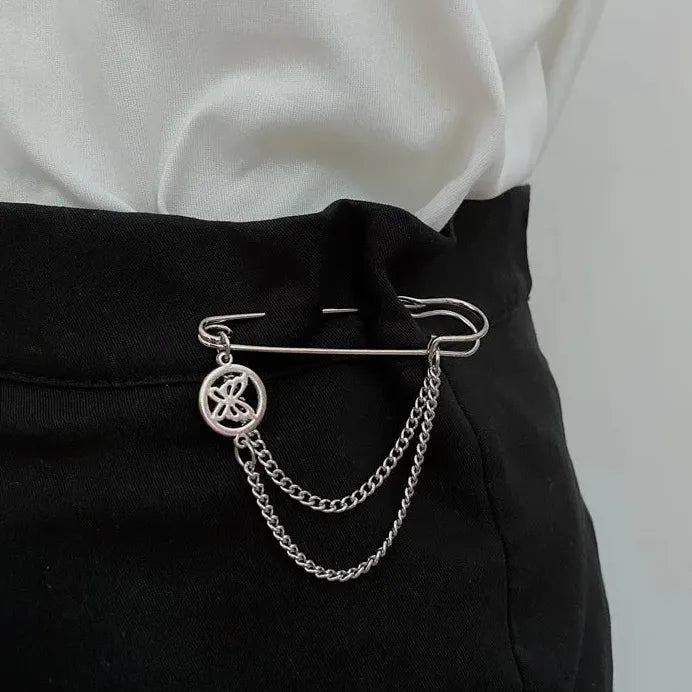 Korean Style Zinc Alloy Metal Butterfly Chain Brooch Pin for Men Women