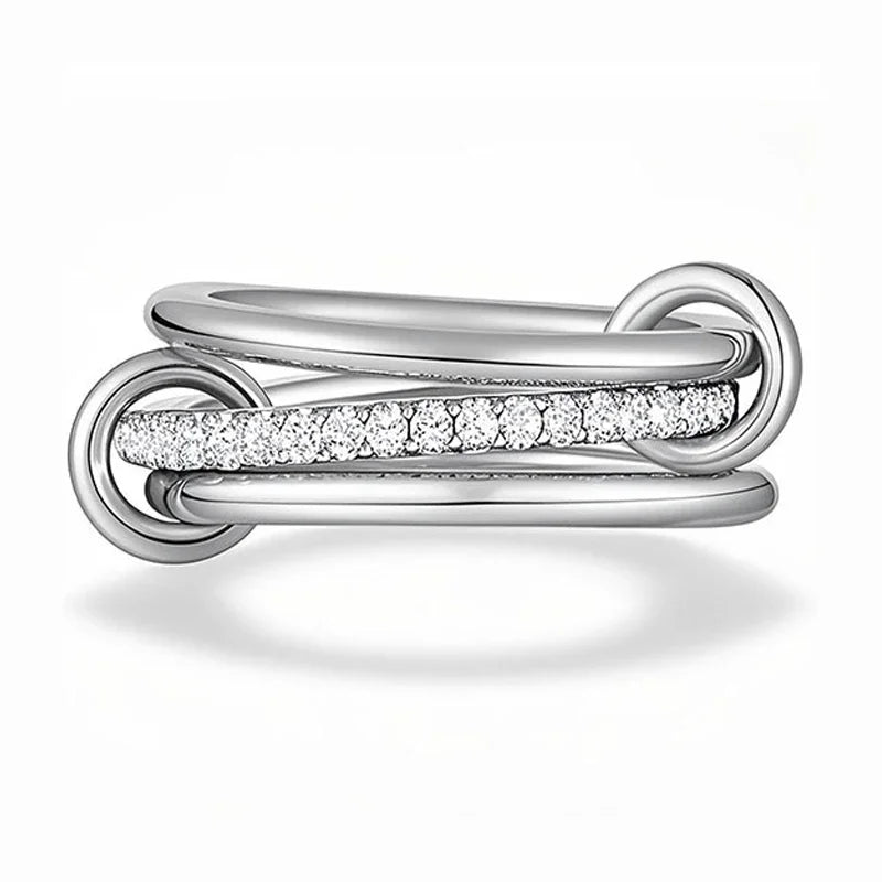 Mix Color Three Layer Circular Mini Round Zircon CZ Copper Ring for Women