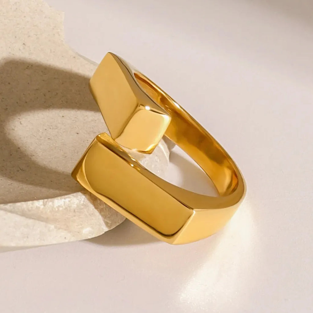 Copper Adjustable Square Rhinestone Ring for Women Men Banquet Jewelry Gift