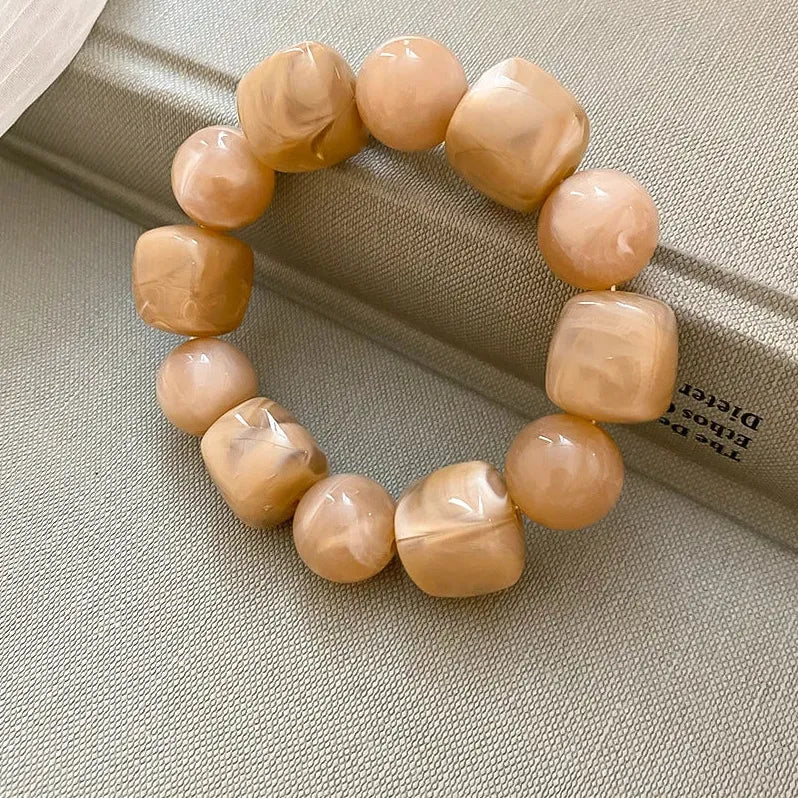 Boho Acrylic Irregular Square Round Beaded Bracelet for Women Korean Fashion