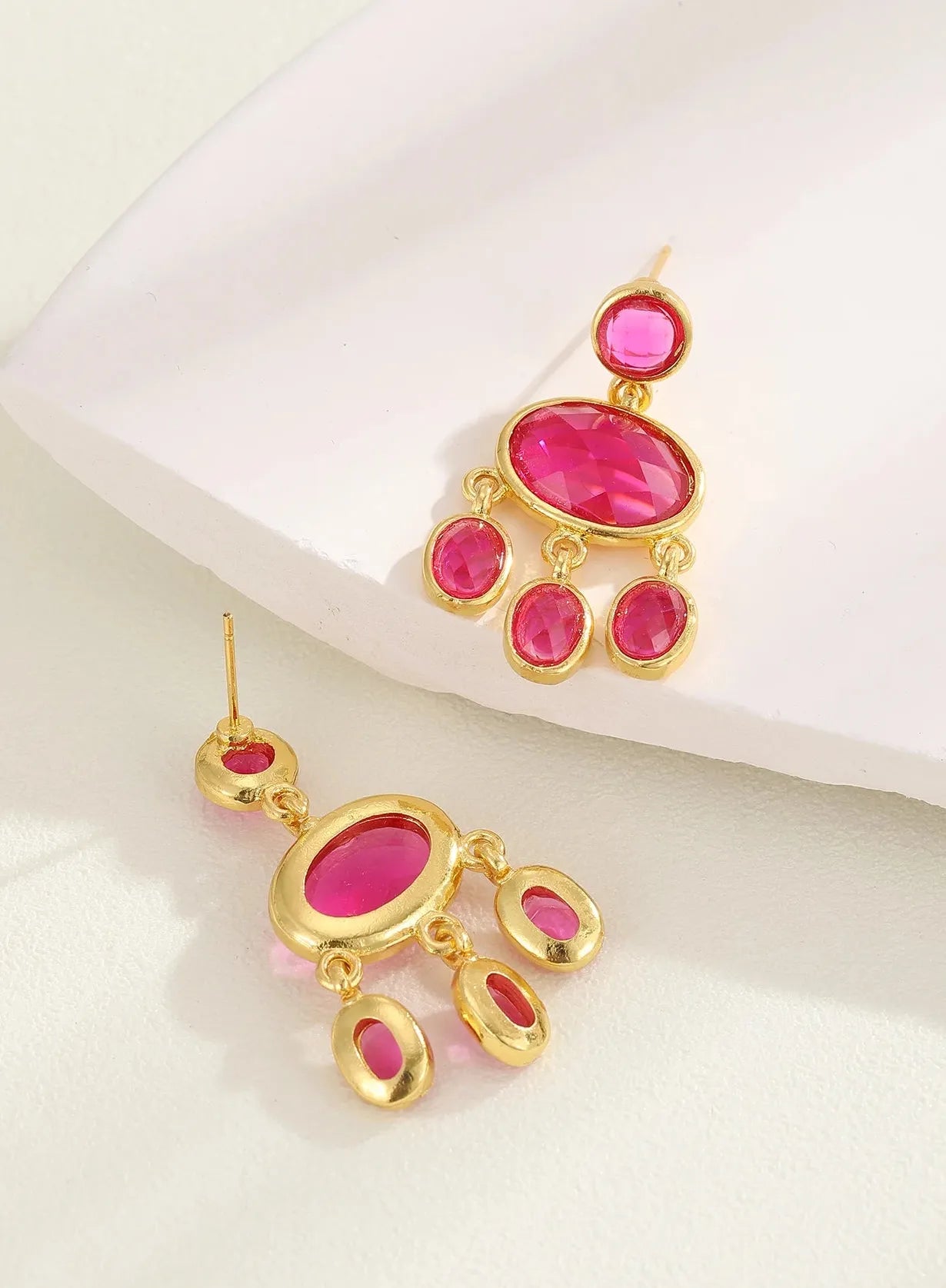 Red Stone Tassel Dangle Earrings for Women Girls Party Zinc Alloy Jewelry
