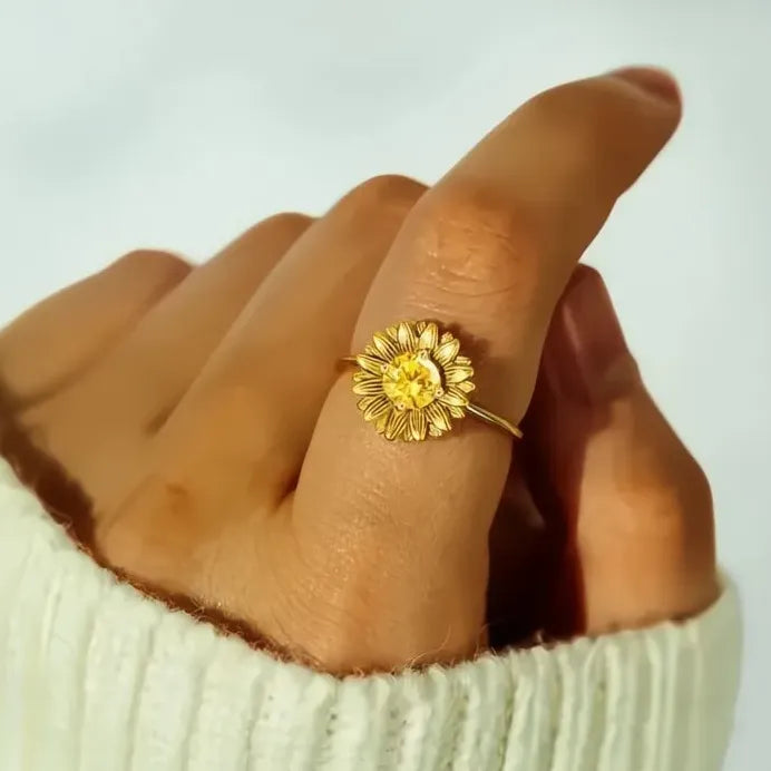 Brass Flower Wedding Ring with Cubic Zirconia Elegant Bridal Band
