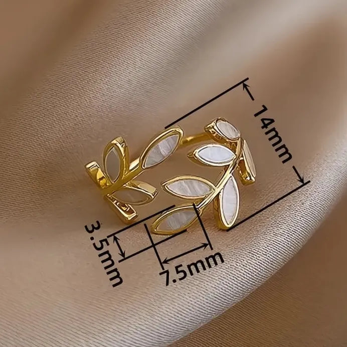 Geometric White Enamel Branch Opening Ring for Women – Aesthetic Gift