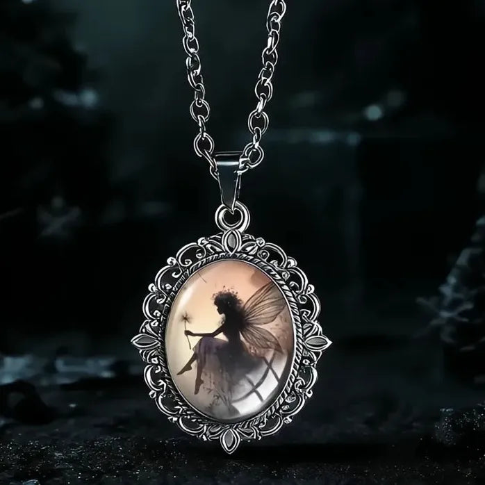 Vintage Oval Fairy Dandelion Glass Pendant Necklace Zinc Alloy Gift