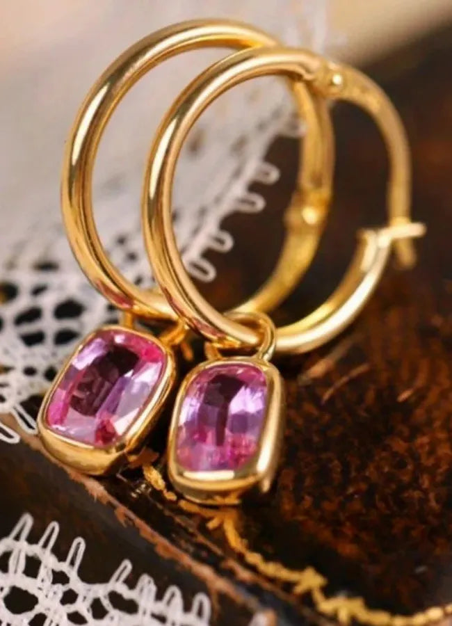 Gold Color Cube Crystal Square Drop Earrings for Women Zinc Alloy Gift