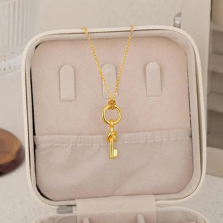 Creative Geometric Key Pendant Necklace 18K Gold Plated Waterproof Jewelry 2025