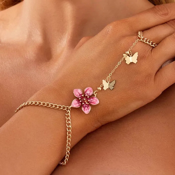 Butterfly Tassel Flower Adjustable Finger Bracelet for Women Jewelry Gift 2026