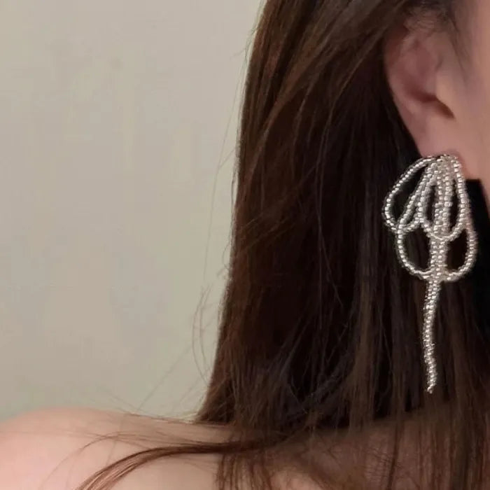 Korean Zinc Alloy Bowknot Stud Earrings for Women Girls Wedding Gift