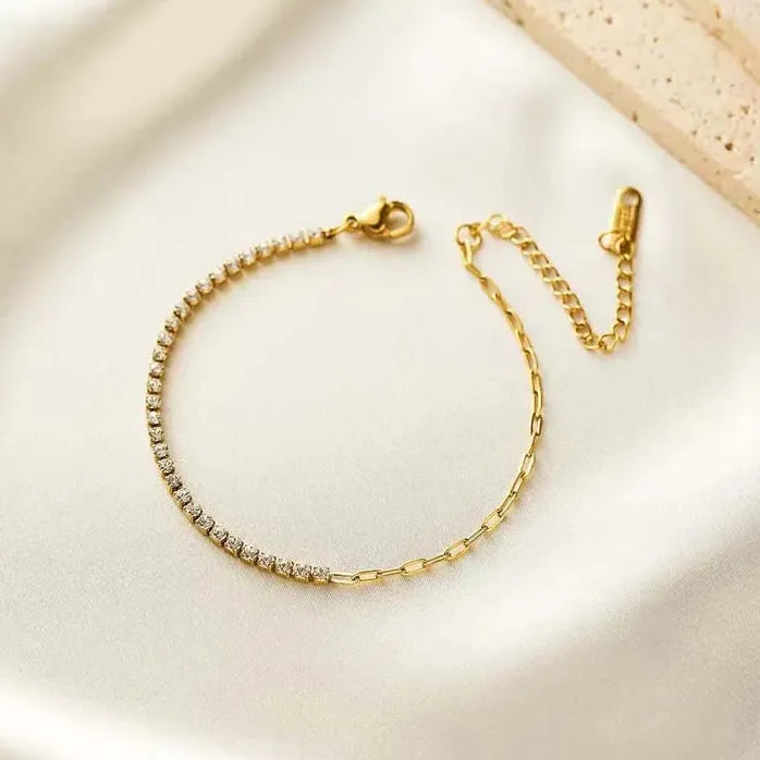 Luxury Colorful Cubic Zirconia Tennis Bracelet Women Stainless Steel Gold Chain Jewelry Gift