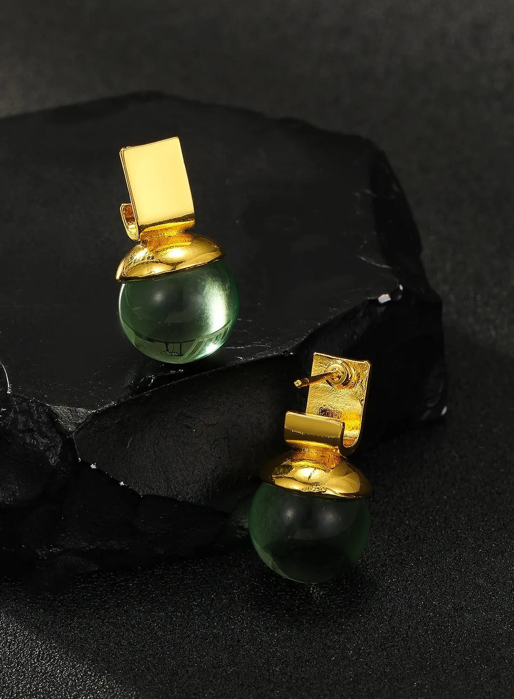 Vintage Green Crystal Round Dangle Earrings Resin Zinc Alloy Boho Jewelry for Women