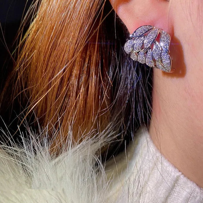 Copper Silver Leaf Crystal Cubic Zirconia Earrings for Women Wedding Party Jewelry