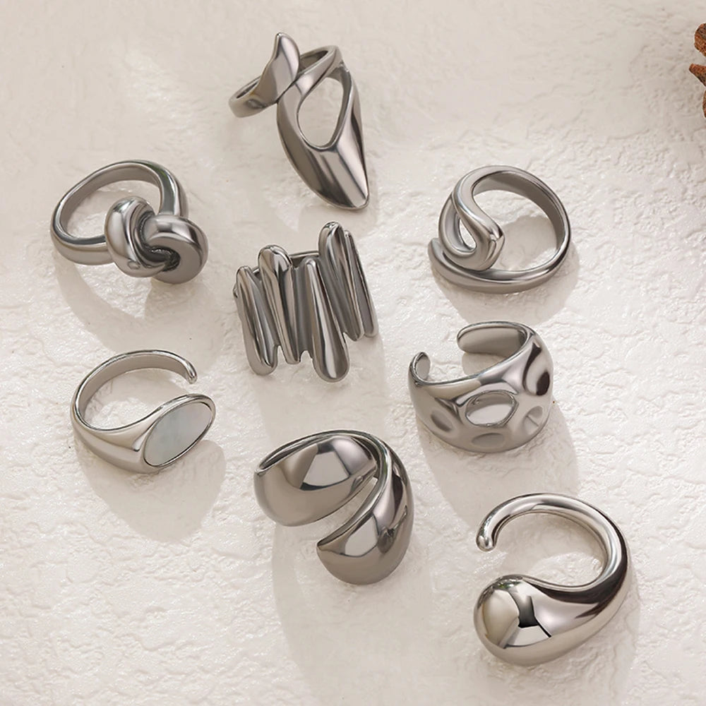 Silver Color Copper Geometric Hammered Dome Chunky Knuckle Ring for Women