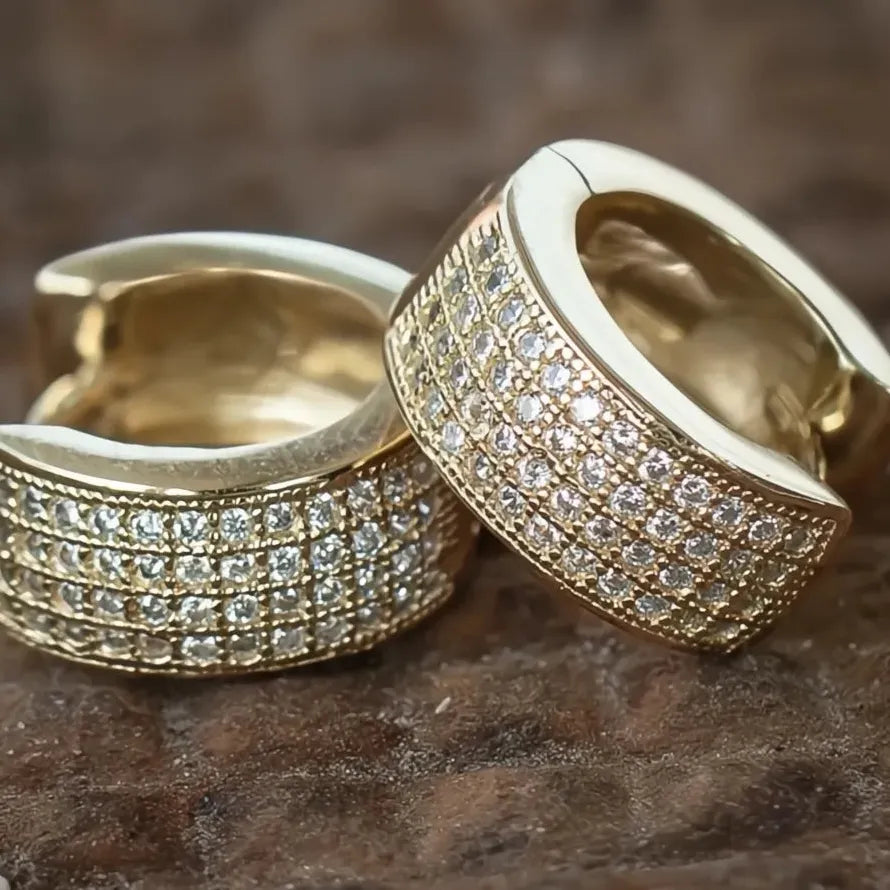 Micro Paved CZ Geometric Hoop Earrings Brass Jewelry Party Accessory