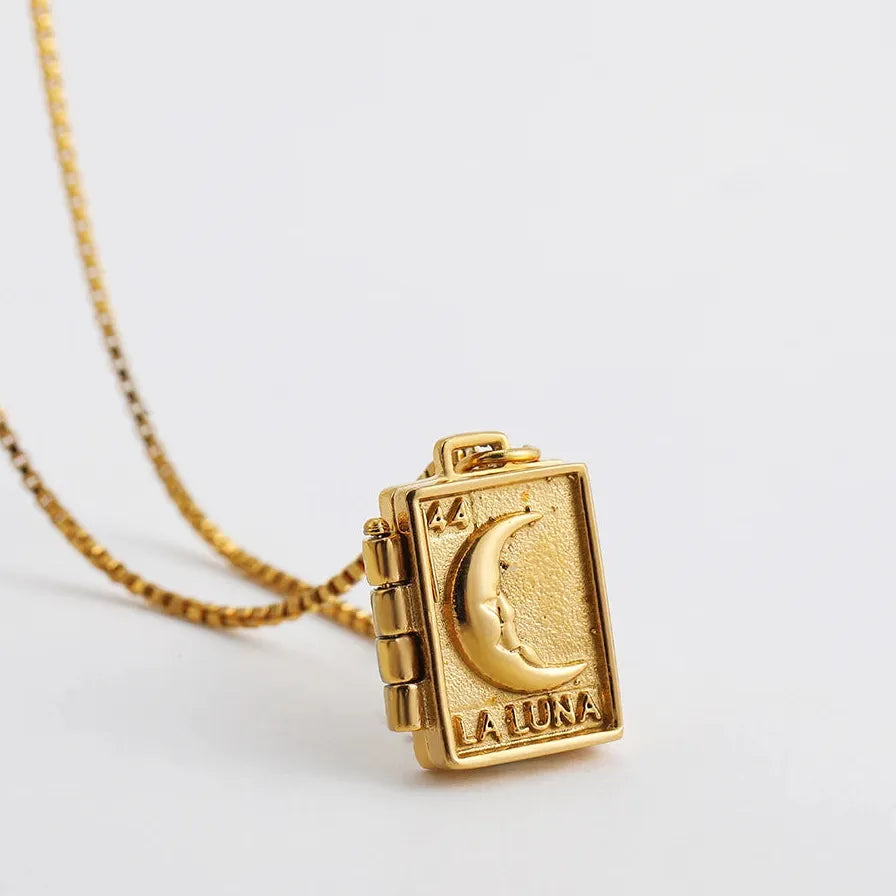 Stainless Steel Openable Moon Photo Frame Locket Pendant Necklace for Women