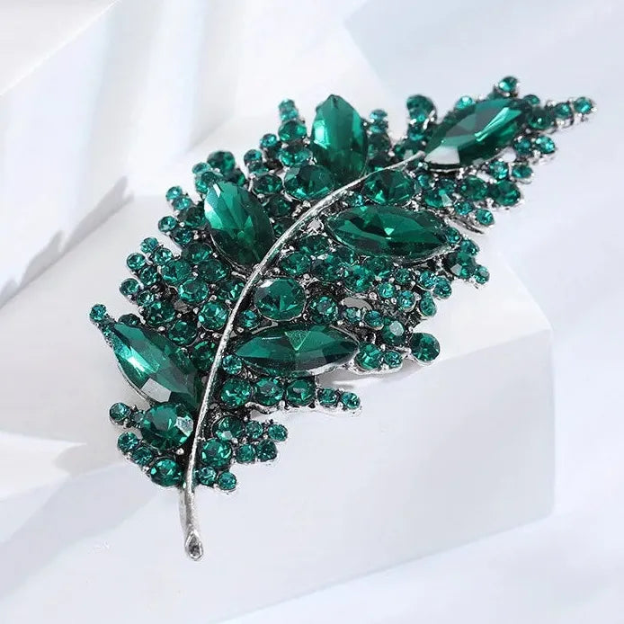 Luxury Feather Leaf Classic Brooch for Women Elegant Jewelry Gift