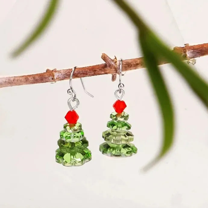 Christmas Style Multicolor Crystal Drop Earrings Alloy Tree Top Red Stone