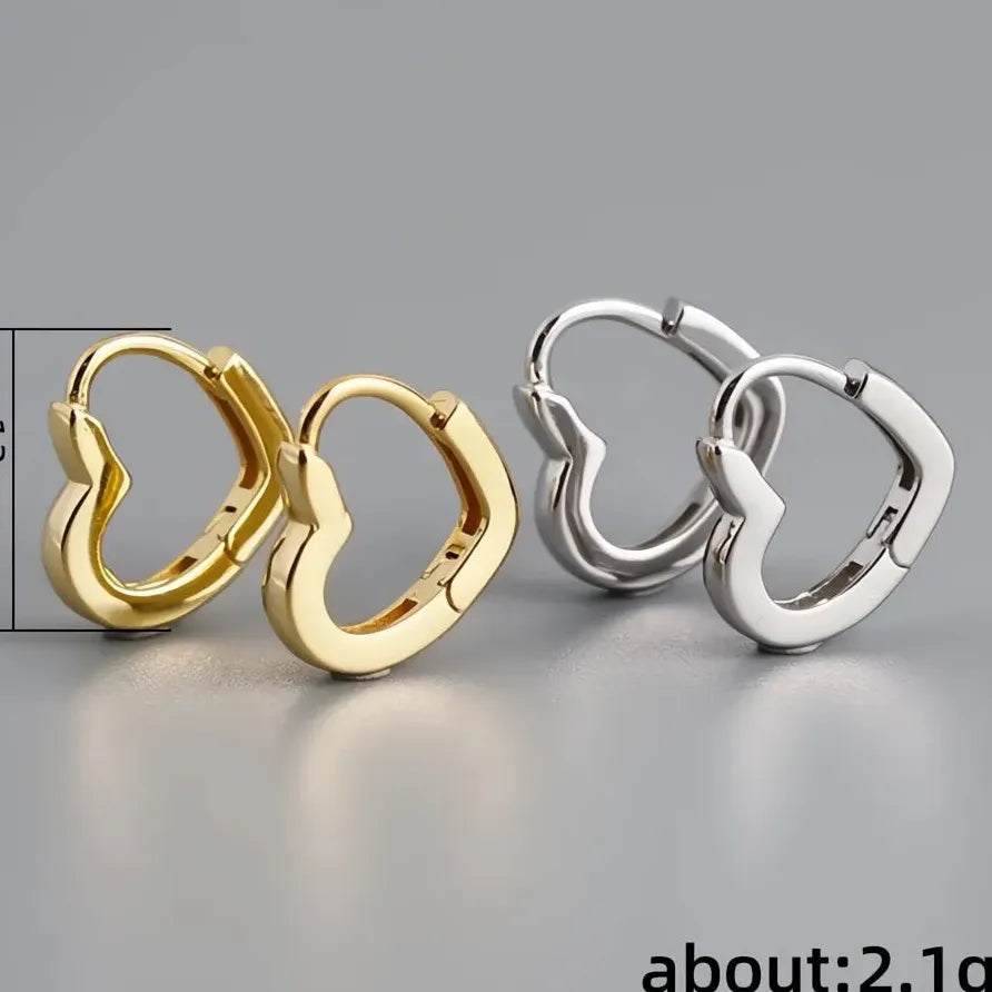 Minimalist Geometric Heart Hoop Earrings Silver & Gold Jewelry for Women