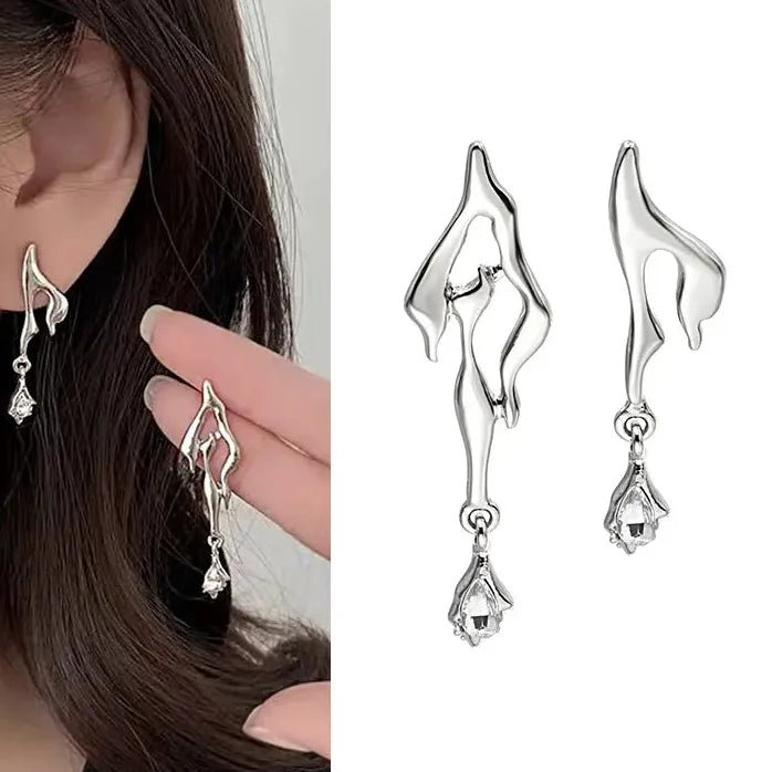 Gold Color Geometric Flame Hoop Earrings for Women Punk Fashion Jewelry