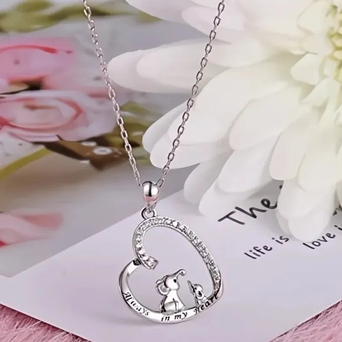 Heart-Shaped Elephant Love Pendant Necklace with CZ Copper Alloy Gift