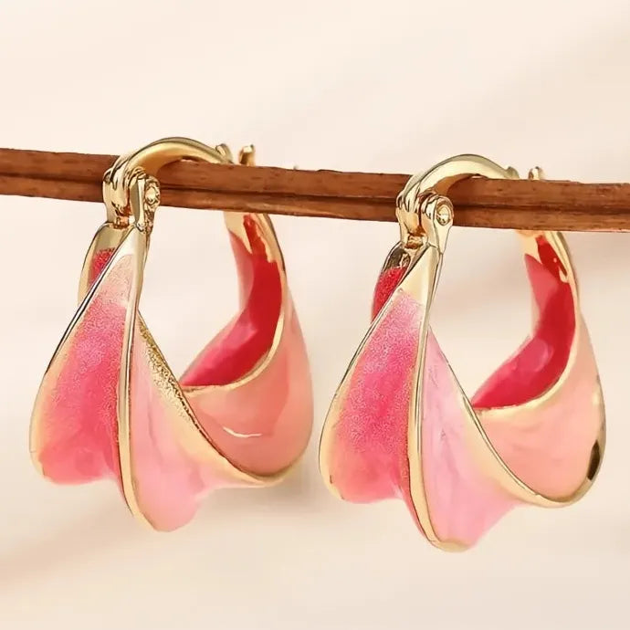 Women Geometric Hoop Earrings Wave Design Brass Alloy Lightweight Jewelry Gift